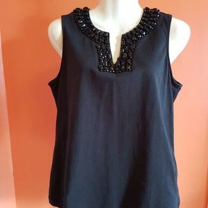 Talbots Black T with Beaded Neckline, Size PL